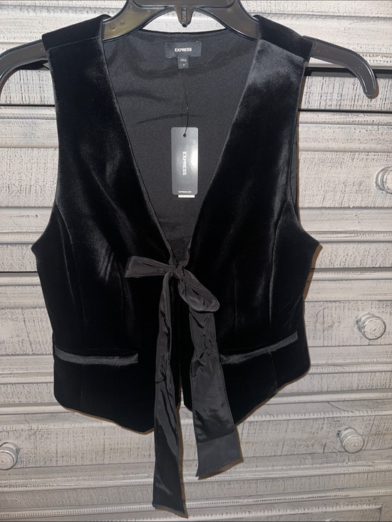 Express Tops - Express Black Velvet Tie-Front Vest